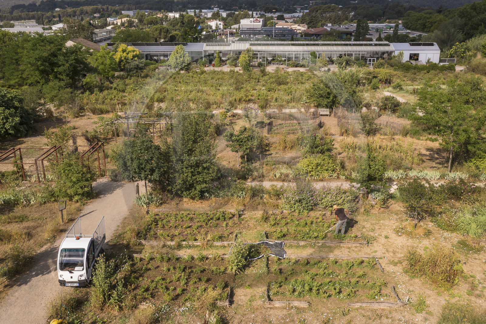 France, Alpes-Maritimes (06), Mouans-Sartoux, Jardins du Musée International de la Parfumerie​ (MIP) (vue aérienne)