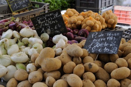 France, Bouches-du-Rhone, Aix-en-Provence, market on Place de l'Hotel de Ville, organic  vegetable stall