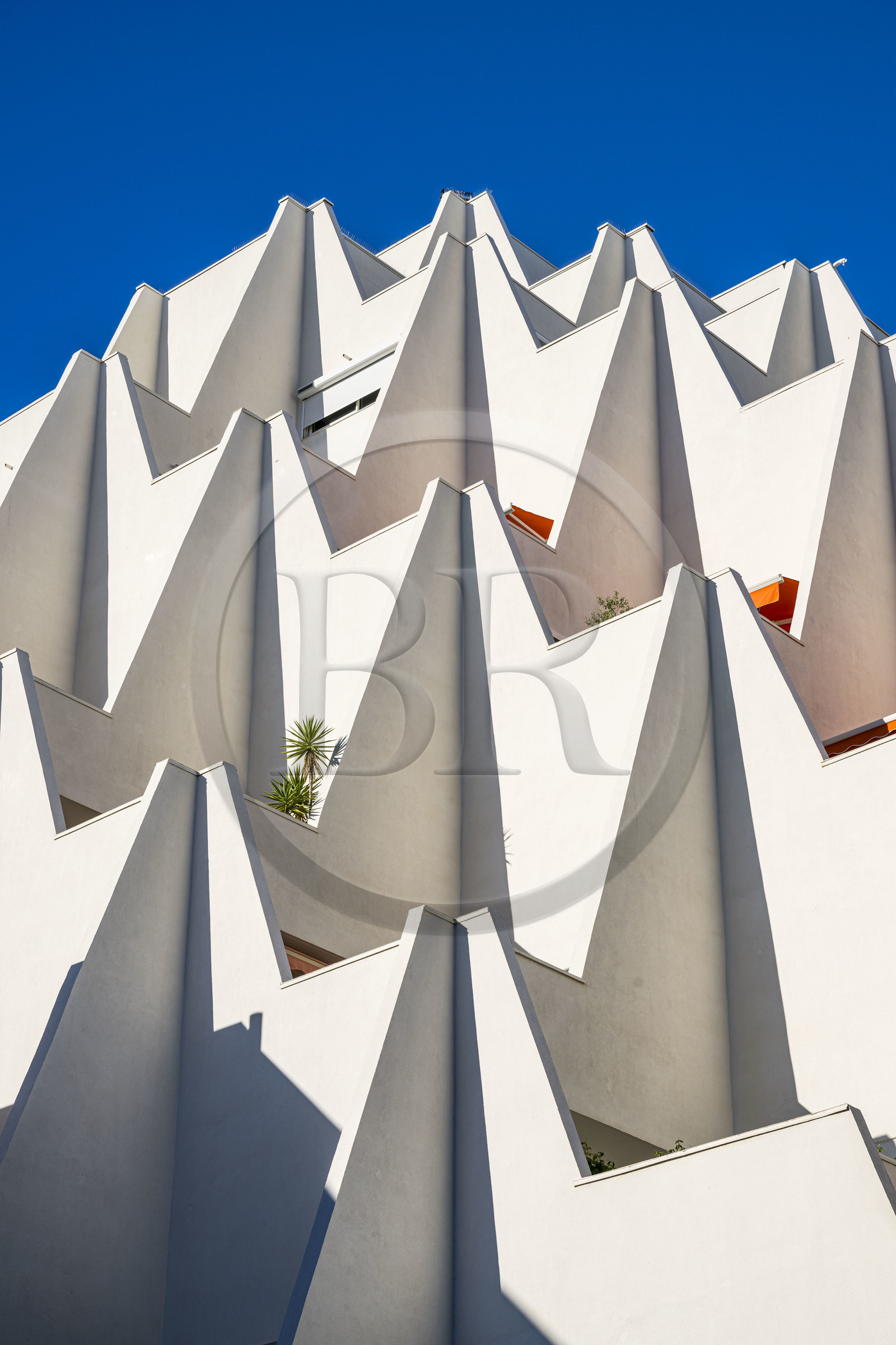 France, Herault, La Grande-Motte, labeled 20th century heritage, Levant (rising sun) district east of the port, Le Babylone building by architects Henri Castella and Vignal