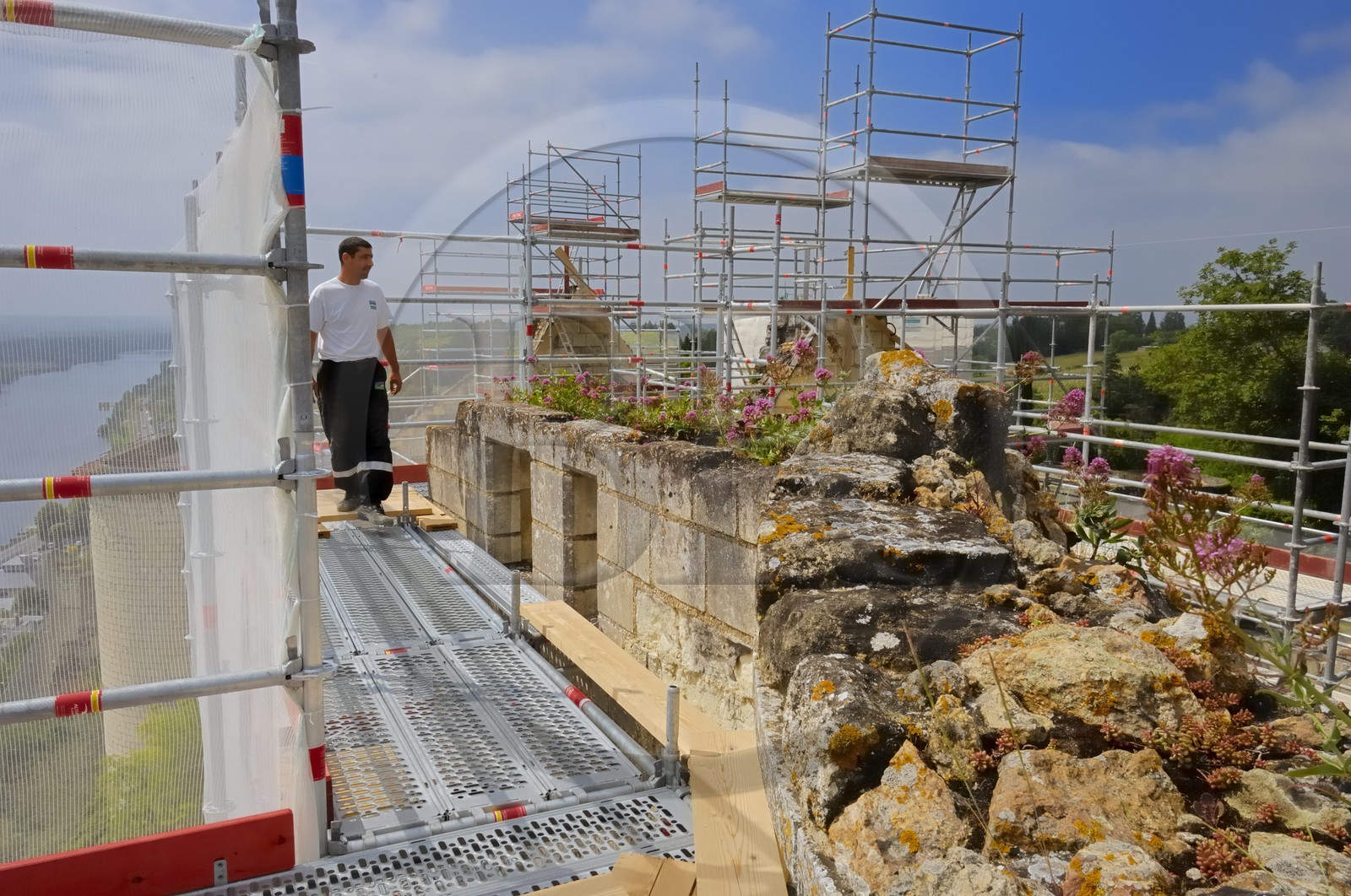 France, Indre et Loire (37), Vallée de la Loire classée Patrimoine Mondial de l' UNESCO, Chinon, le château, chantier de restauration des logis royaux