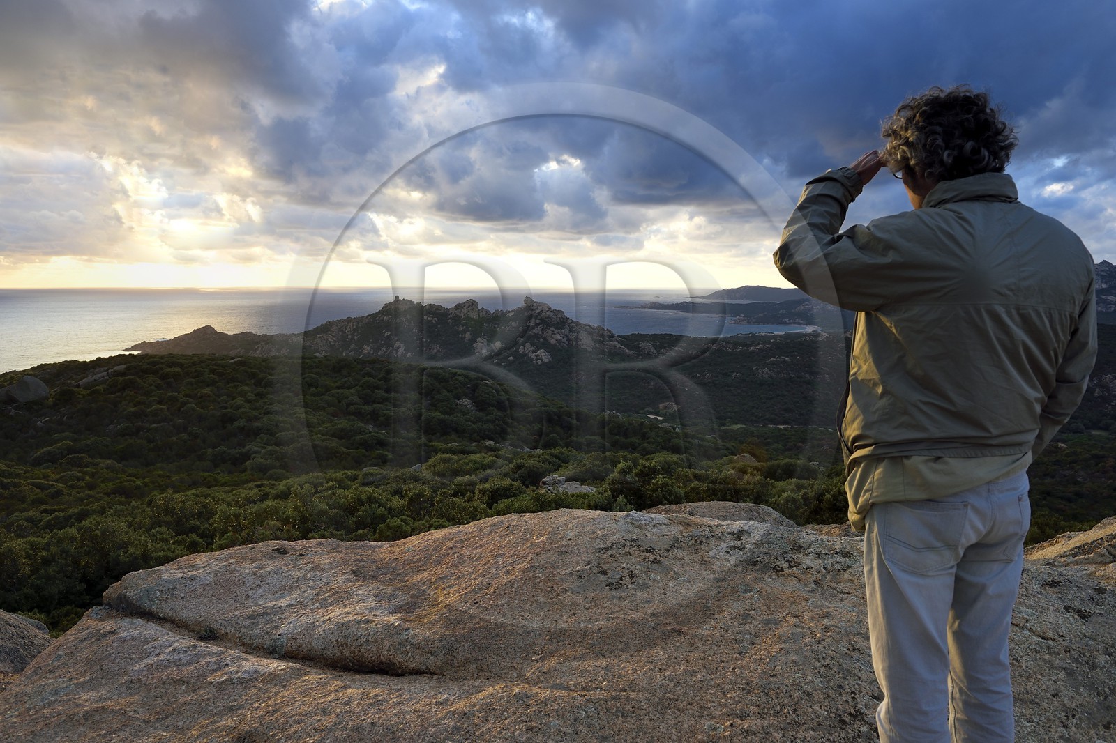 France, Corse-du-Sud (2A), le site naturel de Cala de Roccapina, la tour génoise et le rocher du Lion
