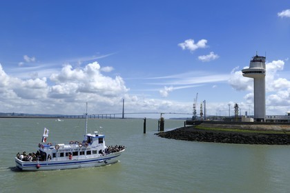 France, Calvados, the Pont de Normandie (Normandy Bridge) spans the Seine to connect the towns of Honfleur and Le Havre, entrance of the port of Honfleur