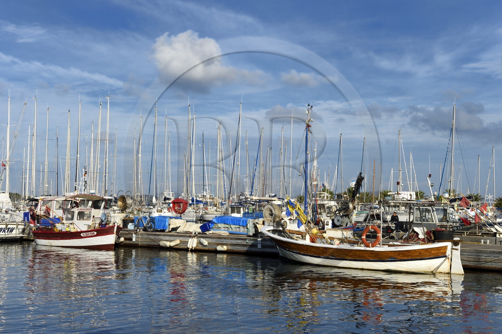 France, Var (83), Iles d'Hyères, parc national de Port Cros, Ile de Porquerolles, le quai des pêcheurs sur le port du village