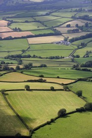 United Kingdom, England, Wales, fields in the Mynydd-y-garreg or Mynyddygarreg region in Carmarthenshire (aerial view)