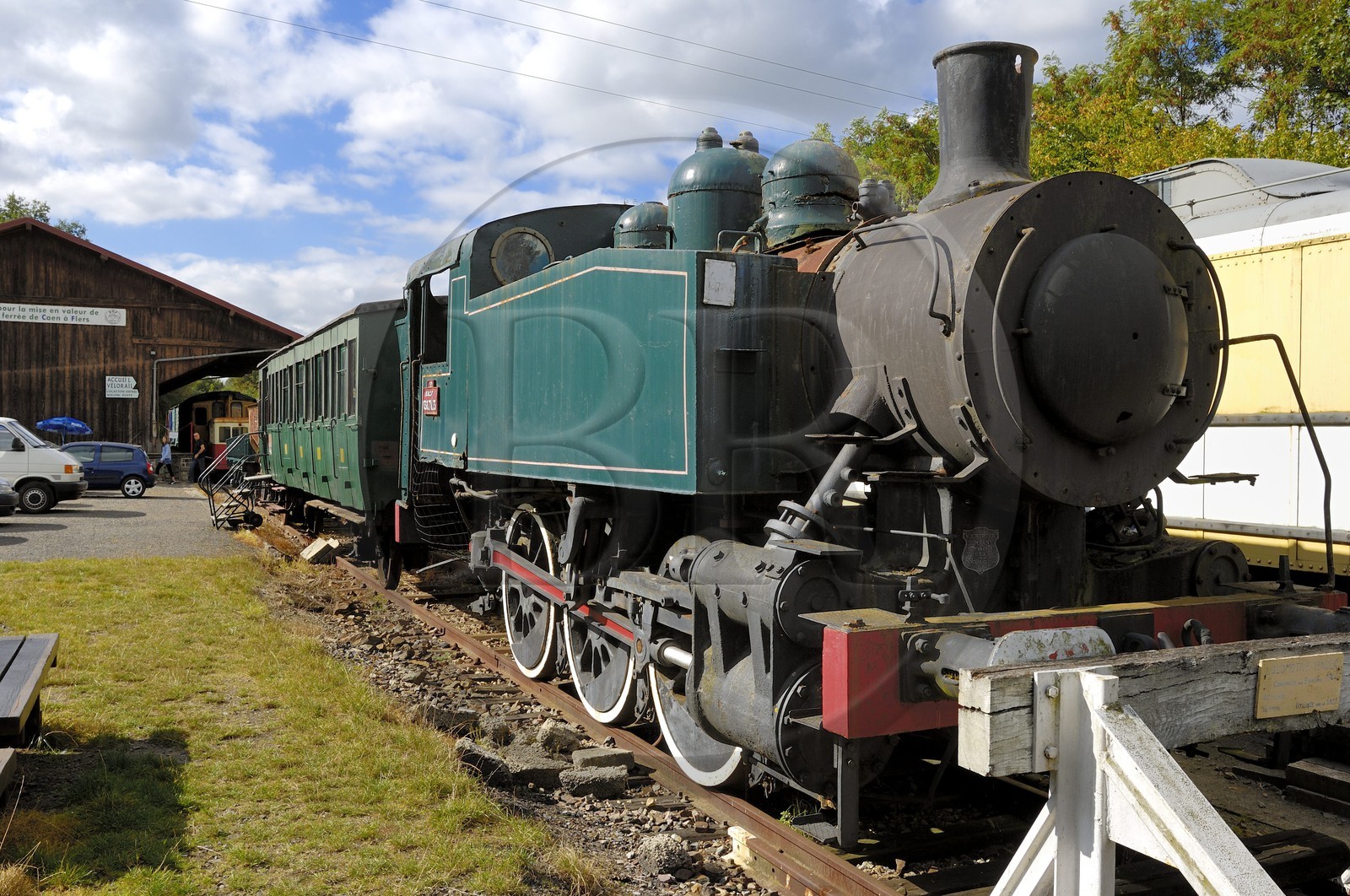 France, Calvados (14), locomotive en exposition à ancienne Gare de Pont-Erambourg