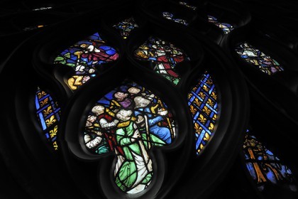 France, Paris (75), ile de la Cité, la Sainte Chapelle, la Chapelle Haute, détail d'un vitrail de la rosace