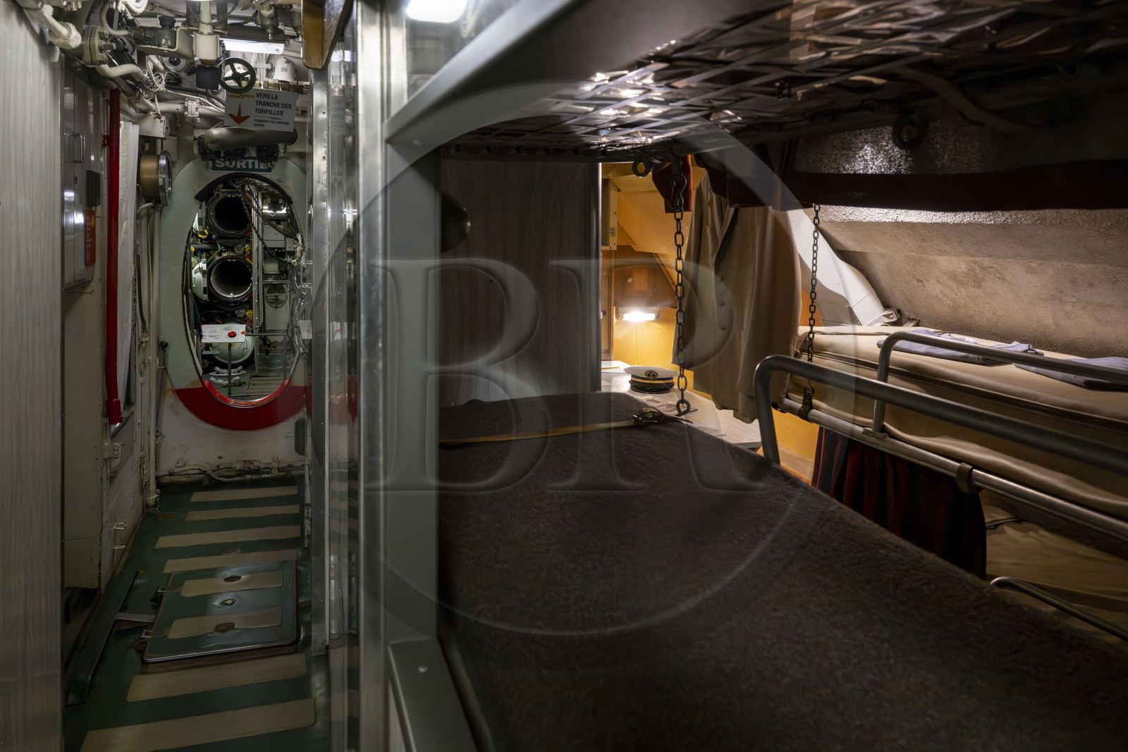 France, Loire Atlantique, Saint Nazaire, the Espadon submarine (S637), the first submarine of the French Navy to dive under the ice floe in 1964, sheltered in the bunker of the Fortified Lock of the former German submarine base built during the last world war