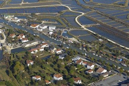 France, Charente-Maritime (17), bassin de Marennes-Oléron, La Tremblade, port de la grève (vue aérienne)