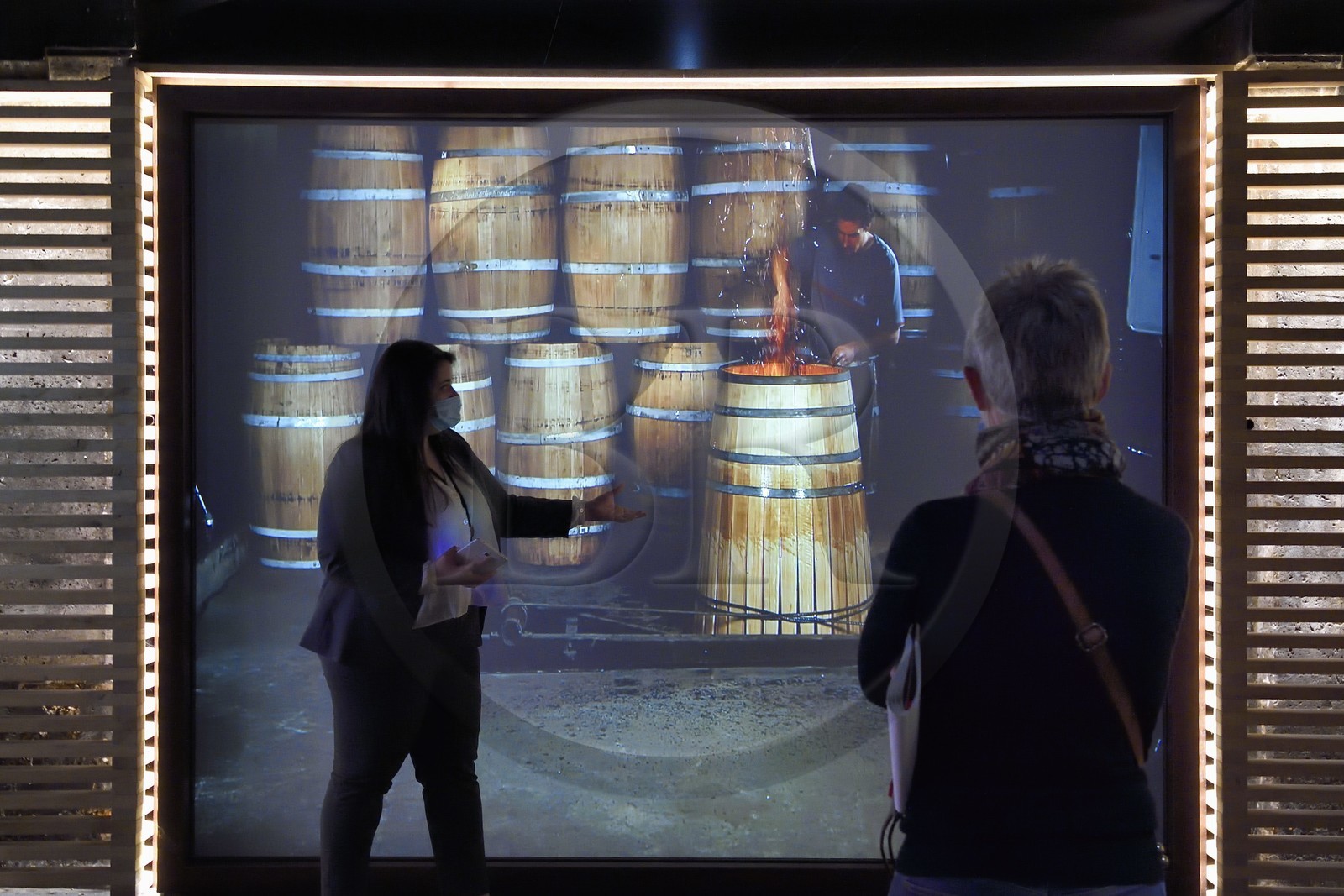 France, Charente, Cognac, museography in the Hennessy cognac House aging cellars, barrel making