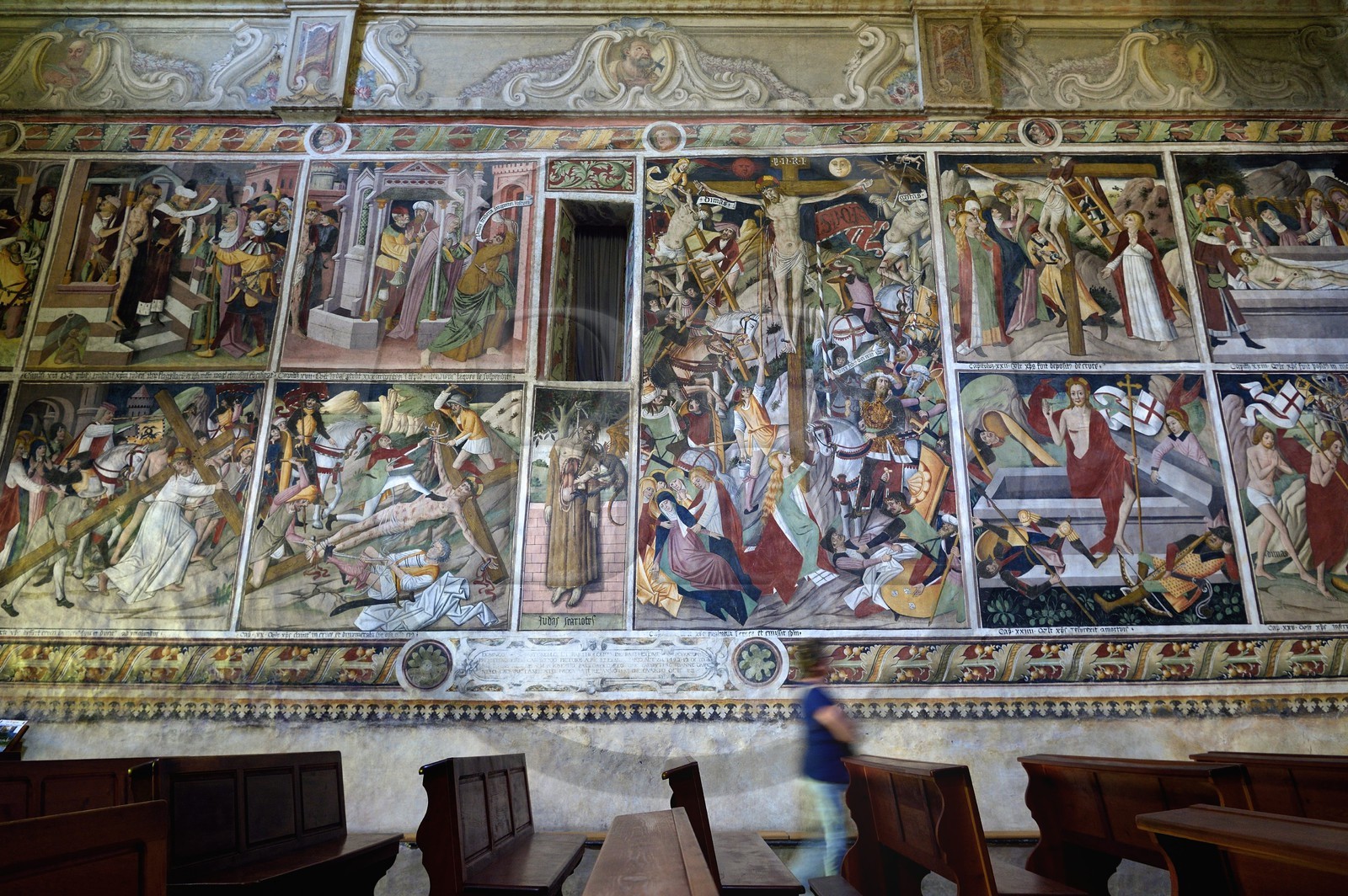 France, Alpes-Maritimes, Roya Valley, La Brigue, Notre Dame des Fontaines Chapel, 15th century frescos attributed to Jean Canavesio, the Crucifixion