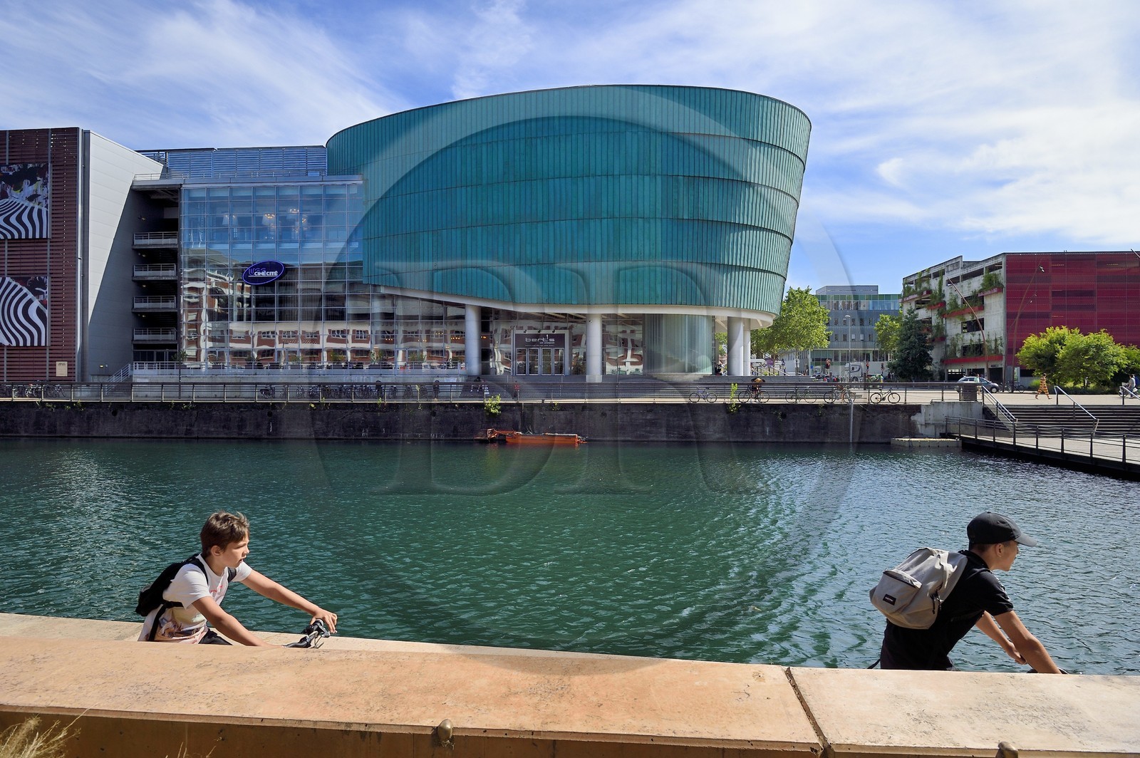 France, Bas Rhin, Strasbourg, development of port du Rhin (Rhine's harbour) and conversion of breakwater of Bassin d'Austerlitz, the UGC Ciné Cité movie theater by architects Valode and Pistre