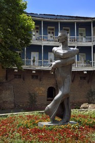 Georgia, Tbilisi, Old City, wooden balcony house built on the ramparts of the old town