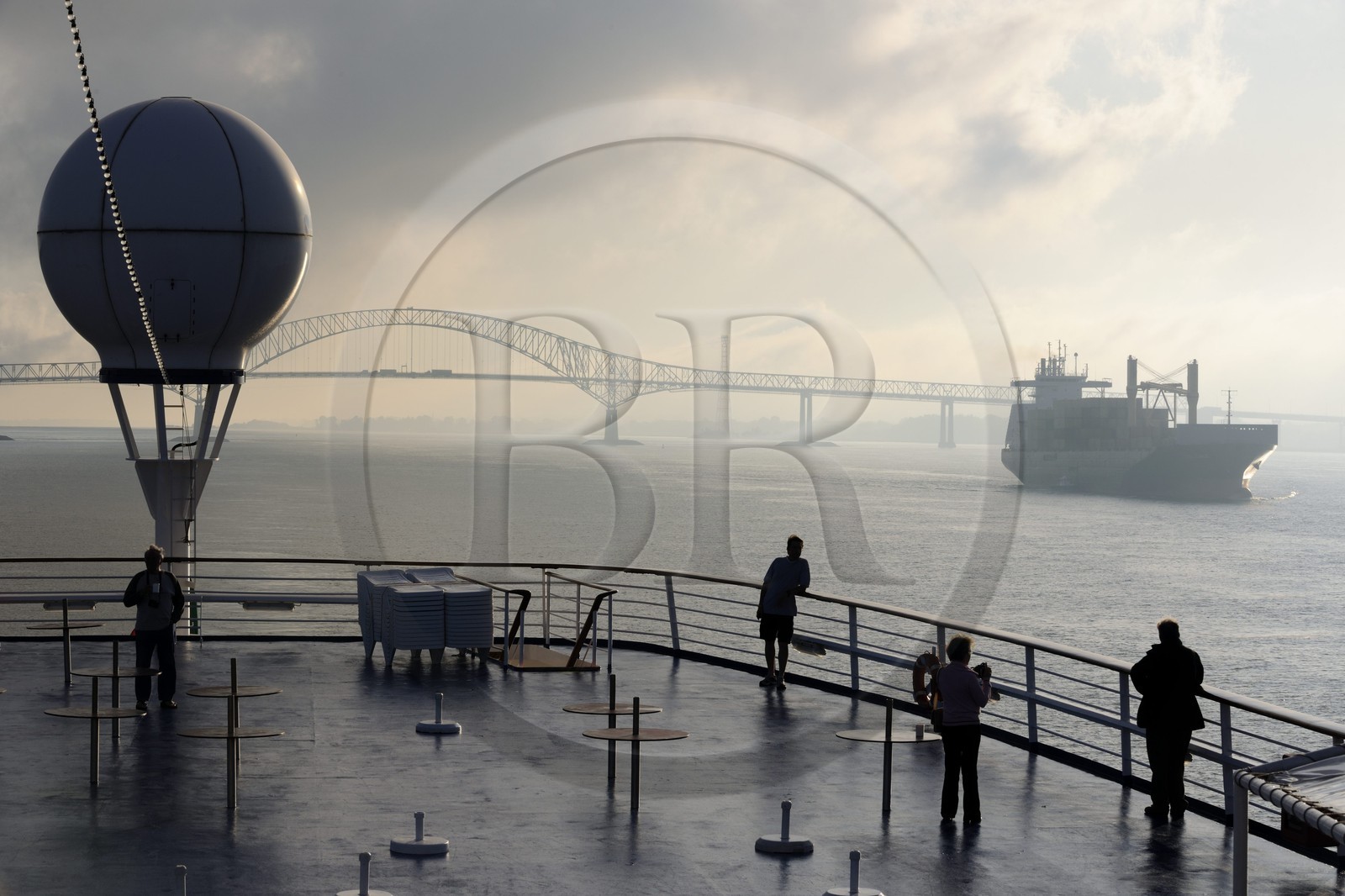 Canada, Quebec Province, bridge over St Lawrence River at Trois-Rivieres seen from cruise ship Princess Danae upper deck