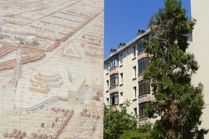 France, Rhône (69), Lyon, le musée urbain Tony-Garnier dans le quartier populaire des États-Unis, murs peints conçus par les artistes de la CitéCréation retraçant l'oeuvre de l'architecte Tony Garnier