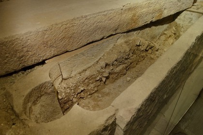 France, Bas Rhin, Marmoutier, Roman abbey church dated 6th century, Saint Leobard sarcophagus in the archaeological crypt