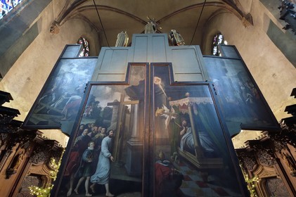 France, Haut-Rhin (68), Kaysersberg, église Sainte-Croix, le retable de la Passion en bois de 1518 du sculpteur Jean Bongart