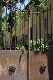 France, Herault, Villeneuvette, former Royal factory, gate of the house of Maistre, owners of the factory from 1803 to 1954