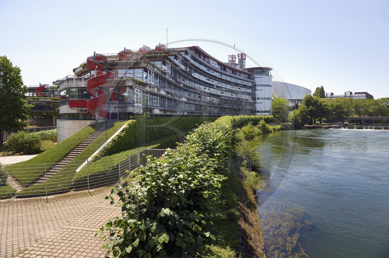 France, Bas Rhin, Strasbourg, European district, rear of the building of the European Court of Human Rights designed by architects Richard Rogers Partnership and Claude Bucher
