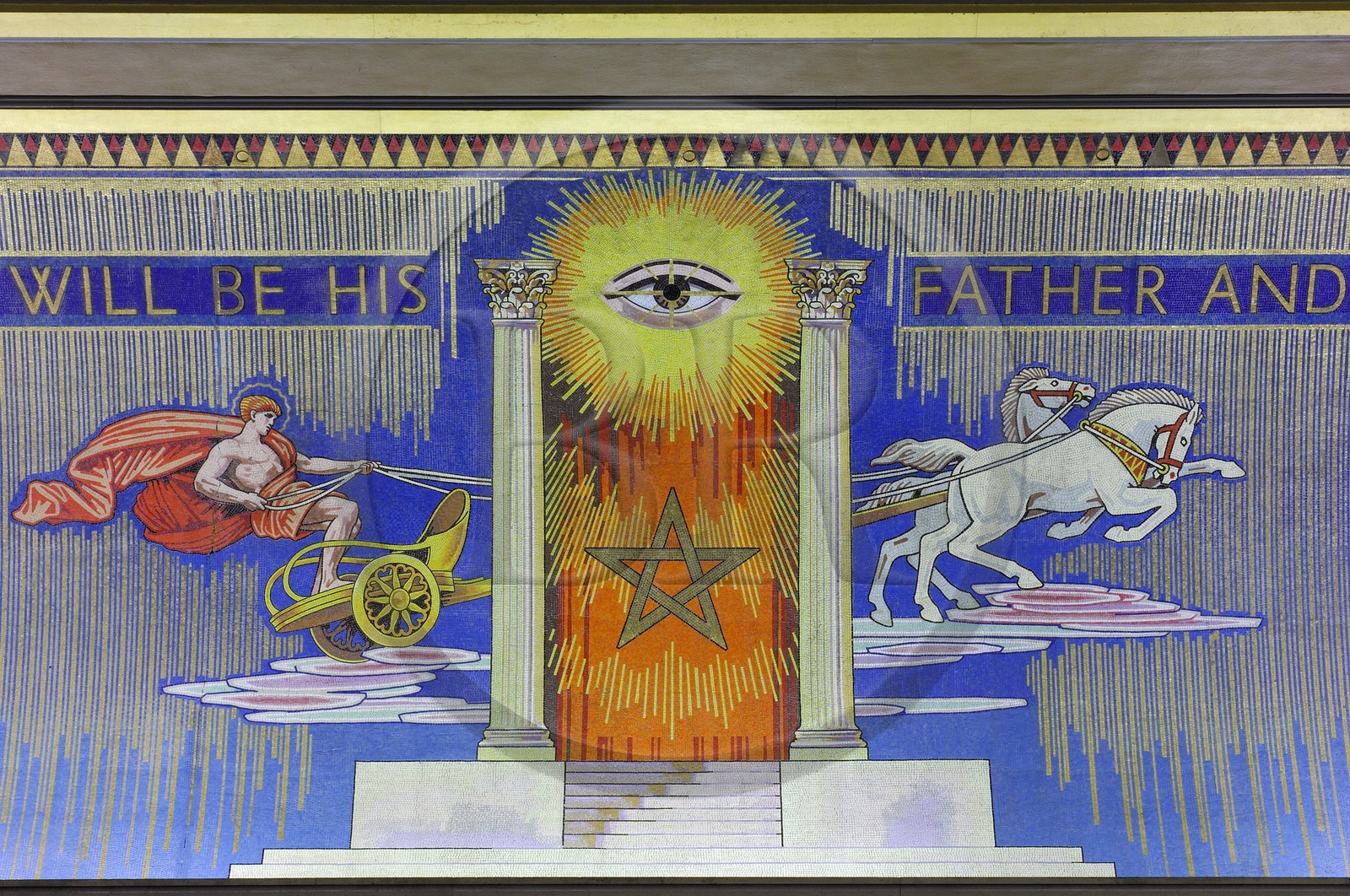 United Kingdom, London, United Grand Lodge of England, the Main Temple, mural of Masonic symbols