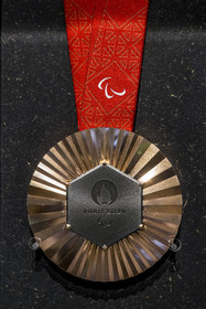France, Paris, the Monnaie de Paris Museum, 2024 Olympic Games Silver Medal made by the Paris Mint