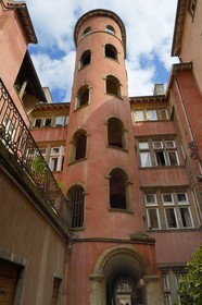 France, Rhone, Lyon, historical site listed as World Heritage by UNESCO, Vieux Lyon (Old Town), Maison du Crible also called Tour Rose, 16 rue du Bœuf