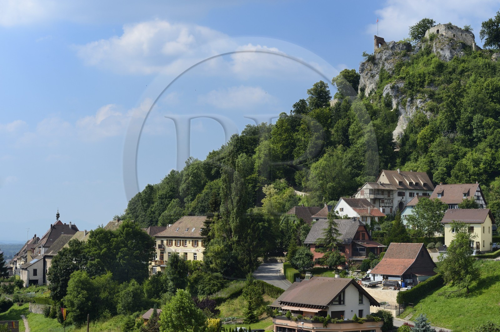 France, Haut-Rhin (68), Sundgau, Ferrette dominé par son chateau
