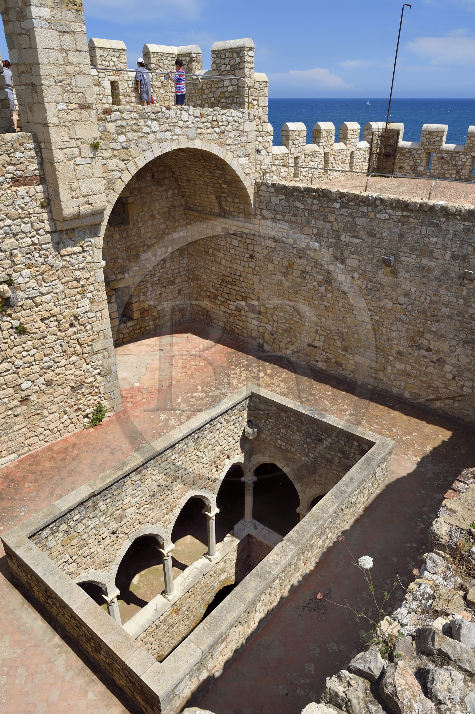 France, Alpes-Maritimes, Lerins Islands, Saint-Honorat island, Abbey of Lerins, former fortified monastery raised in 1073, the cloister