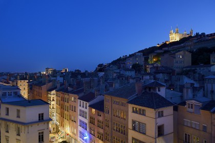 France, Rhone, Lyon, historical site listed as World Heritage by UNESCO, the Saint Paul district in the Vieux Lyon (Old Town) overlooked by Notre Dame de Fourviere basilica