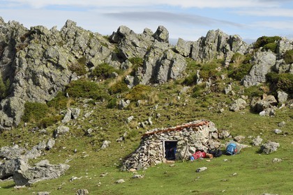 France, Pyrenees Atlantiques, Basque Country, Camino de Santiago (the Way of St. James), small shepherd houses called cayolar or etxola and used as a refuge by hikers