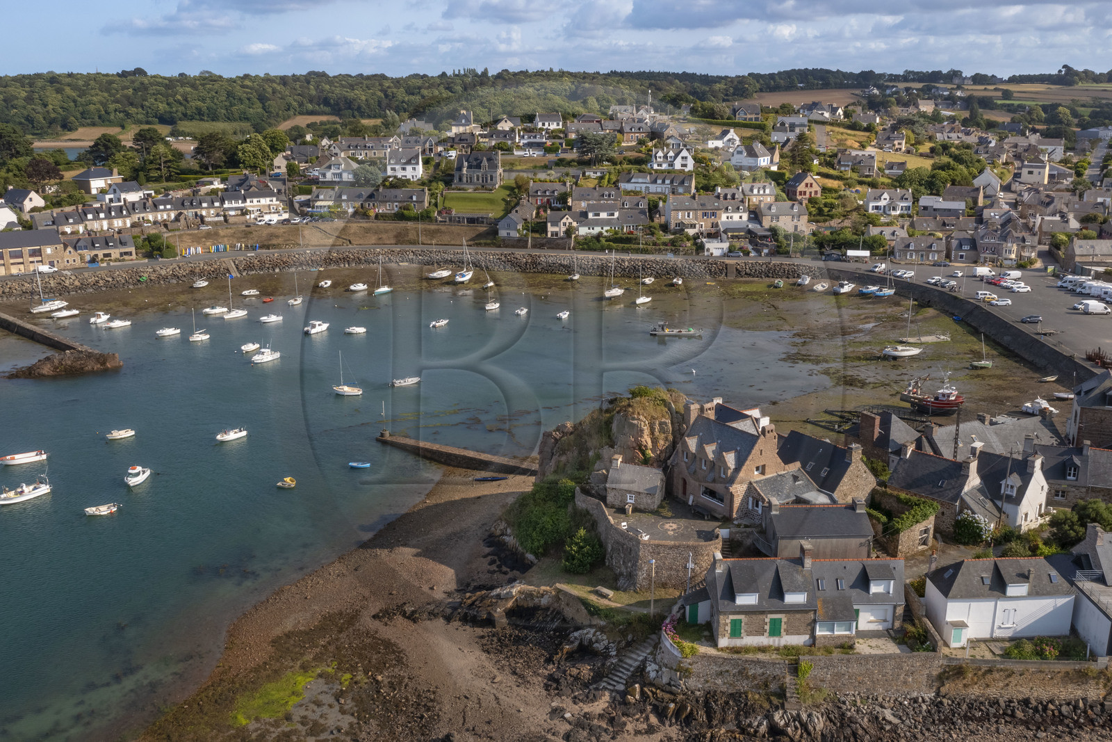 France, Cotes d'Armor, Ploubazlanec, the port of Loguivy-de-la-Mer (aerial view)