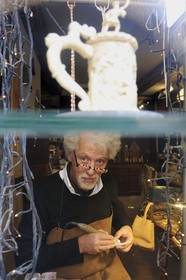 France, Seine-Maritime, Dieppe, ivory sculptor Philippe Ragault in his workshop