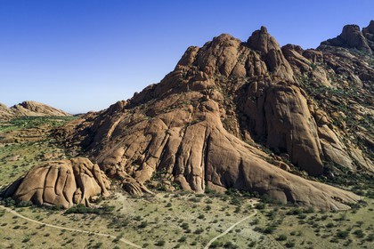 Namibia, Erongo region, Damaraland, the Great Spitzkoppe or Spitzkop (1784 m), granite mountain in the Namib Desert (aerial view)