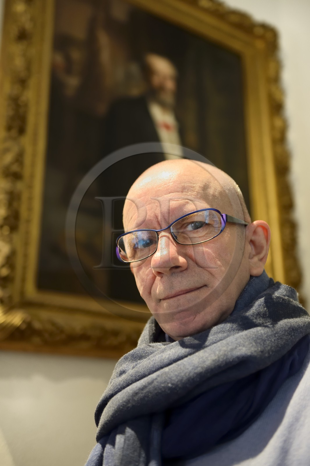 France, Haut-Rhin (68), Colmar, le Musée et maison natale de Bartholdi, le conservateur Régis Hueber et le portrait de Bartholdi en arrière plan