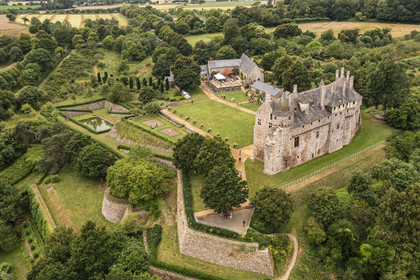 France, Cotes d'Armor, Ploezal, castle of La Roche-Jagu and its gardens (aerial view)