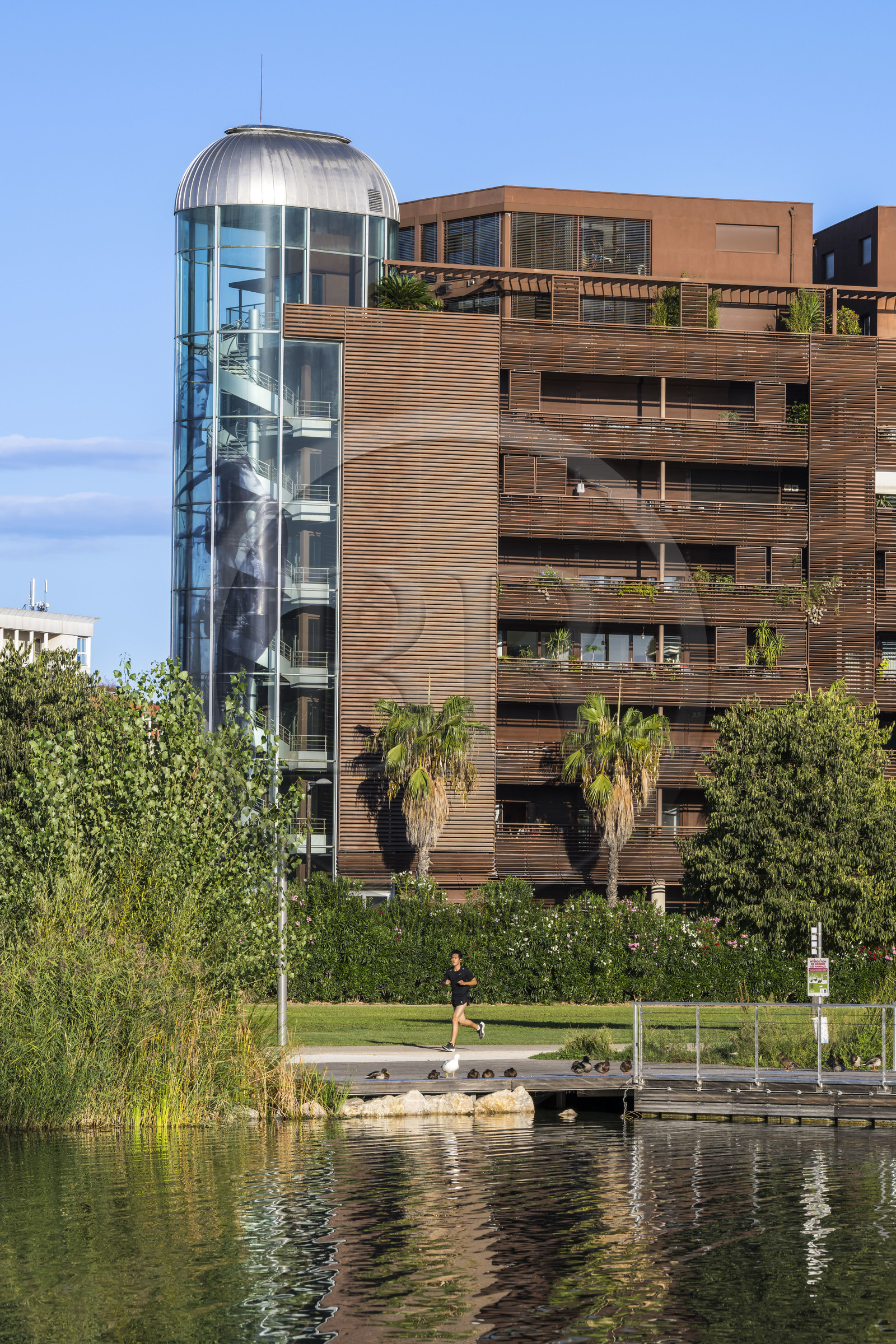 France, Hérault (34), Montpellier,  quartier de Port Marianne, immeuble d'habitation autour du  Bassin Jacques Coeur