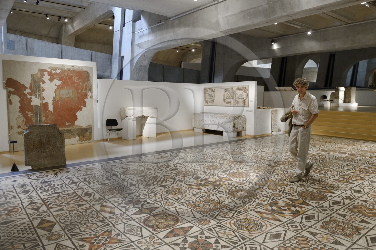 France, Rhone, Lyon, historical site listed as World Heritage by UNESCO, colline de Fourviere, Gallo-Roman Museum of Fourvière, Svastikas mosaic that comes from a big house on the Fourviere hill