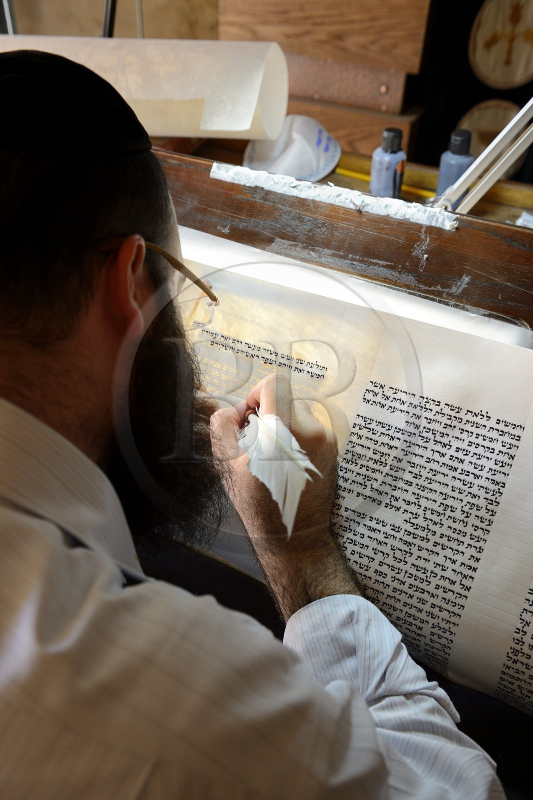 Israel, Negev Desert, Masada fortress, listed as World Heritage by UNESCO, synagogue, copy with a feather of the Torah