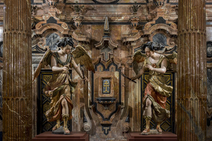 Spain, Andalusia, Seville, the cathedral, listed as World Heritage by UNESCO, statues at the foot of the organs