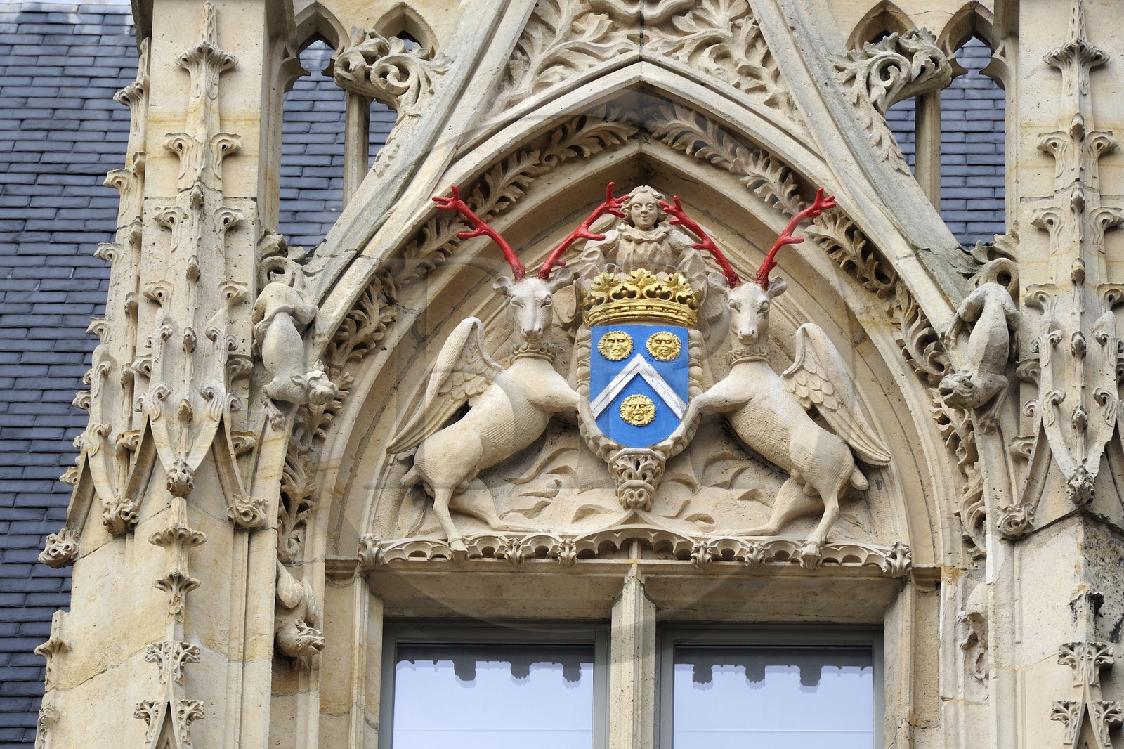 France, Seine Maritime, Rouen, place de la Pucelle, Hôtel de Bourgtheroulde was built in the first half of the sixteenth century by Guillaume Le Roux and presents the joint influences of Gothic and Renaissance style