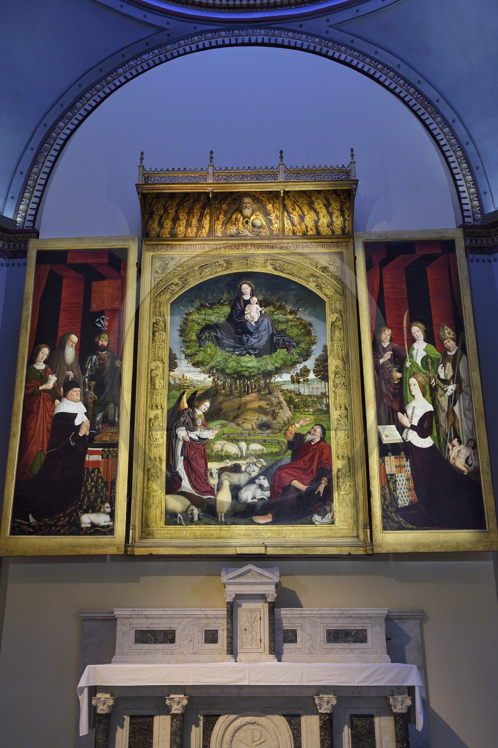 France, Bouches-du-Rhône (13), Aix en Provence, Cathédrale Saint-Sauveur, triptyque du Buisson ardent, commandé en 1475 par le Roi René à Nicolas Froment