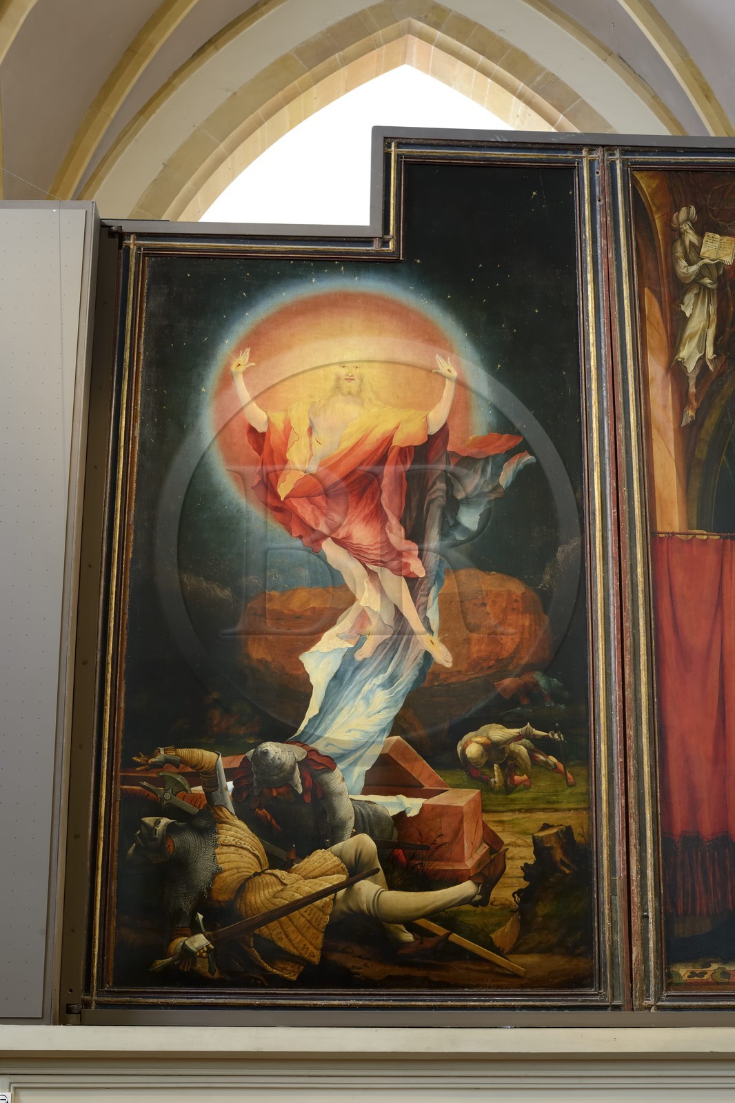 France, Haut-Rhin (68), Colmar, le musée Unterlinden, le retable d'Issenheim attribué à Grünewald, première ouverture représentant l’accomplissement de la nouvelle loi, panneau de l'Annonciation