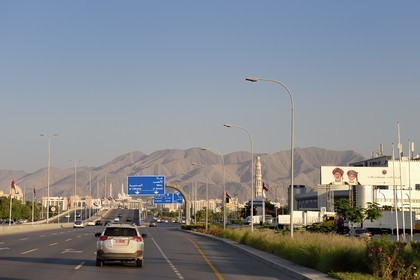 Sultanate of Oman, Muscat, Sultan Qaboos highway, double 4 lanes which crosses Muscat right through for 45 km