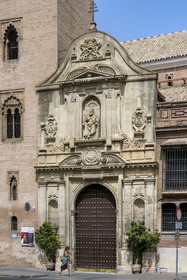Spain, Andalusia, Sevilla, Plaza de San Pedro, 14th century Gothic-Mudejar style Church of St. Peter (Iglesia de San Pedro)