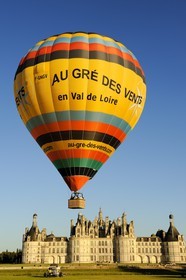 France, Loir et Cher, Loire Valley listed as World Heritage by UNESCO, Chateau de Chambord, air balloon taking off