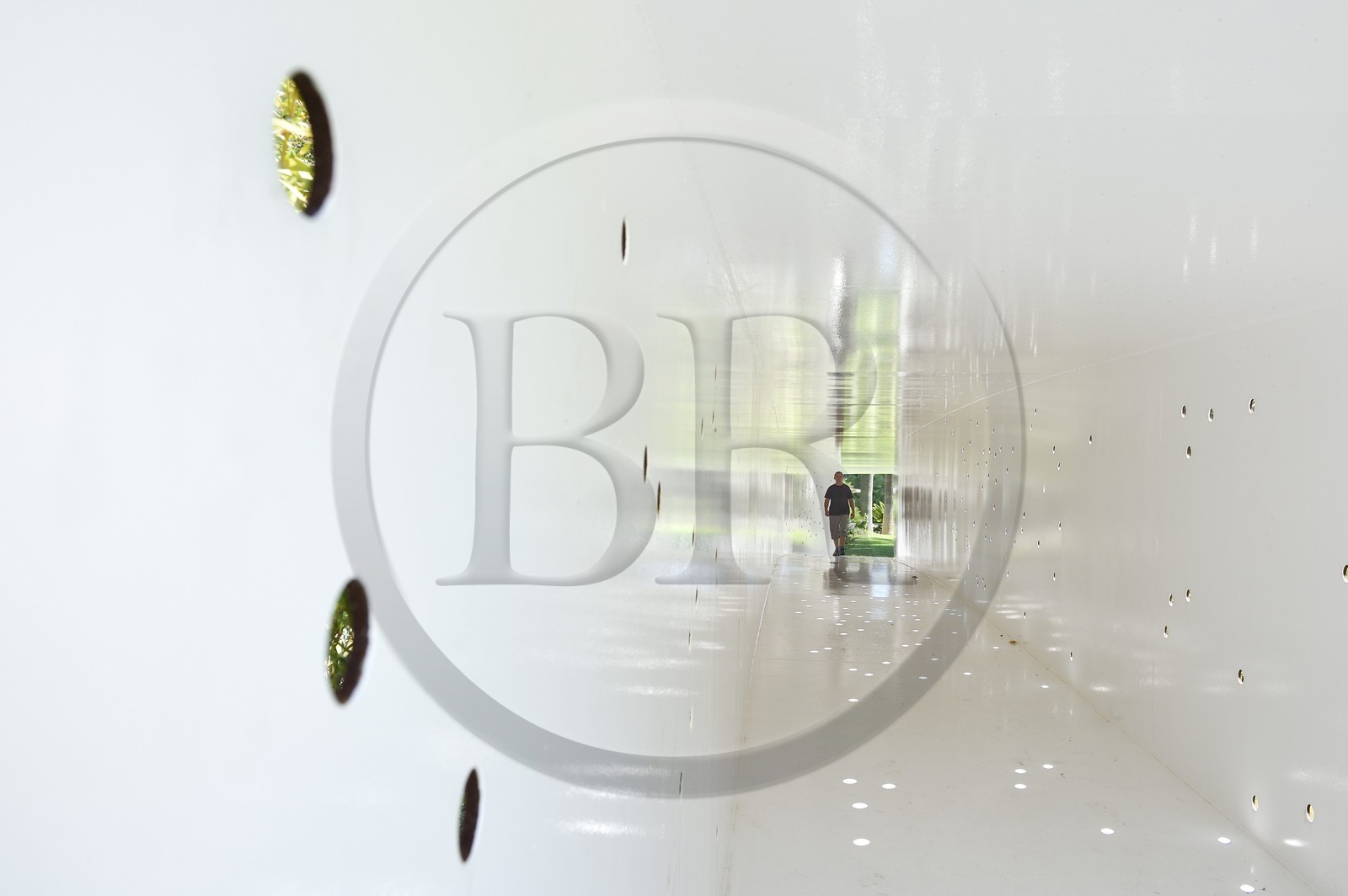 France, Var, Le Muy, Fondation Bernar Venet, inside the tube-bridge, work by Bernar Venet above the river Nartuby