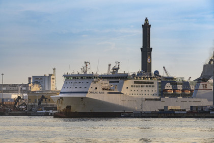 Italy, Liguria, Genoa, the Lanterna lighthouse overlooking the commercial port