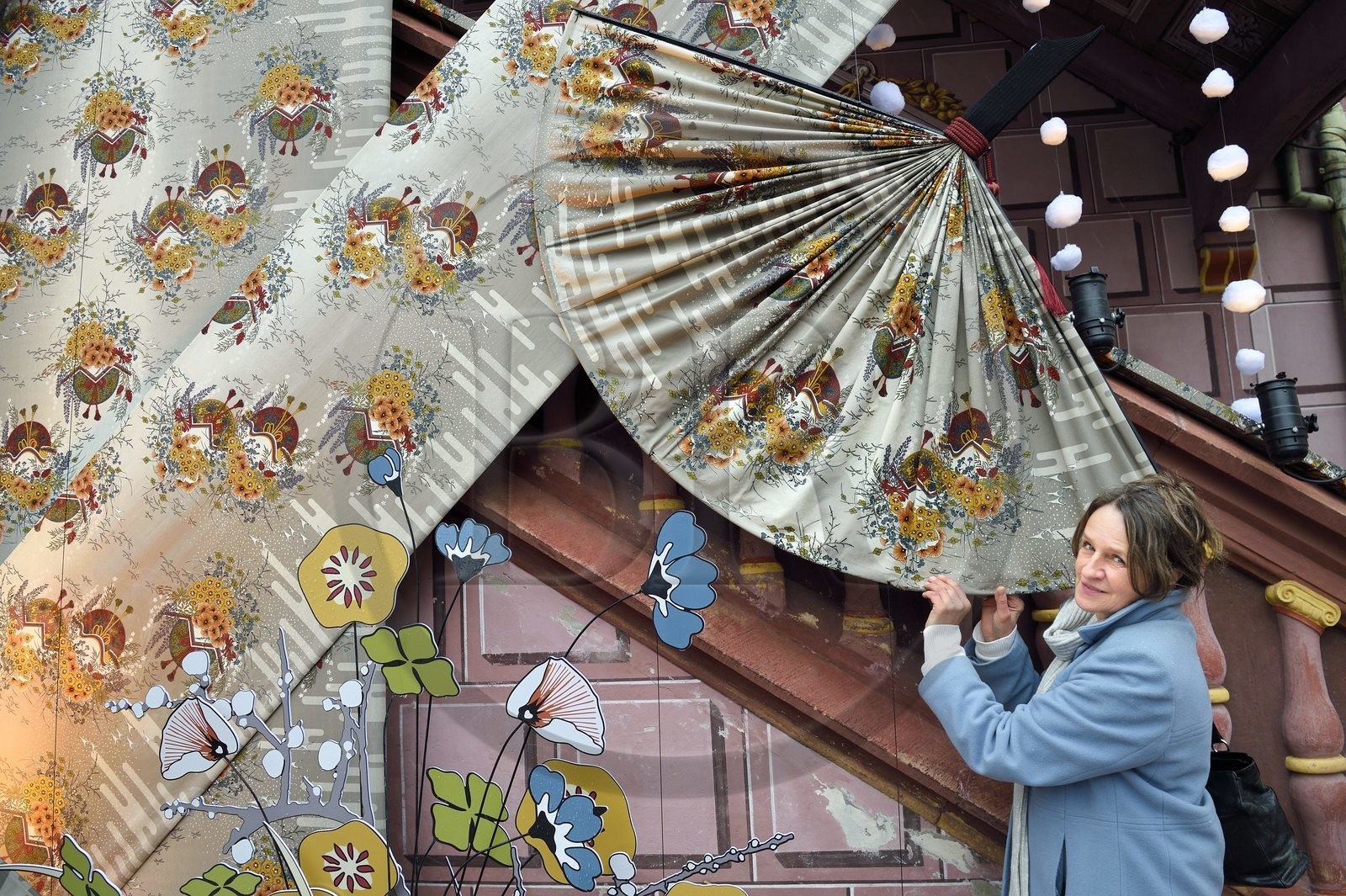 France, Haut Rhin, Mulhouse, City Hall, Marie-Jo Gebel creator of the official Christmas fabric of the city of Mulhouse, here that of 2021