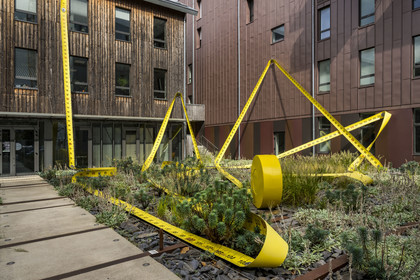 France, Loire Atlantique, Nantes, Ile de Nantes, courtyard of Aethica headquarters, Tape measure by artist Lilian Bourgeat