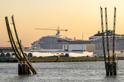 France, Loire-Atlantique, Saint-Nazaire, the 333m MSC World America cruise ship built by Chantiers de l'Atlantique a few days before its launch
