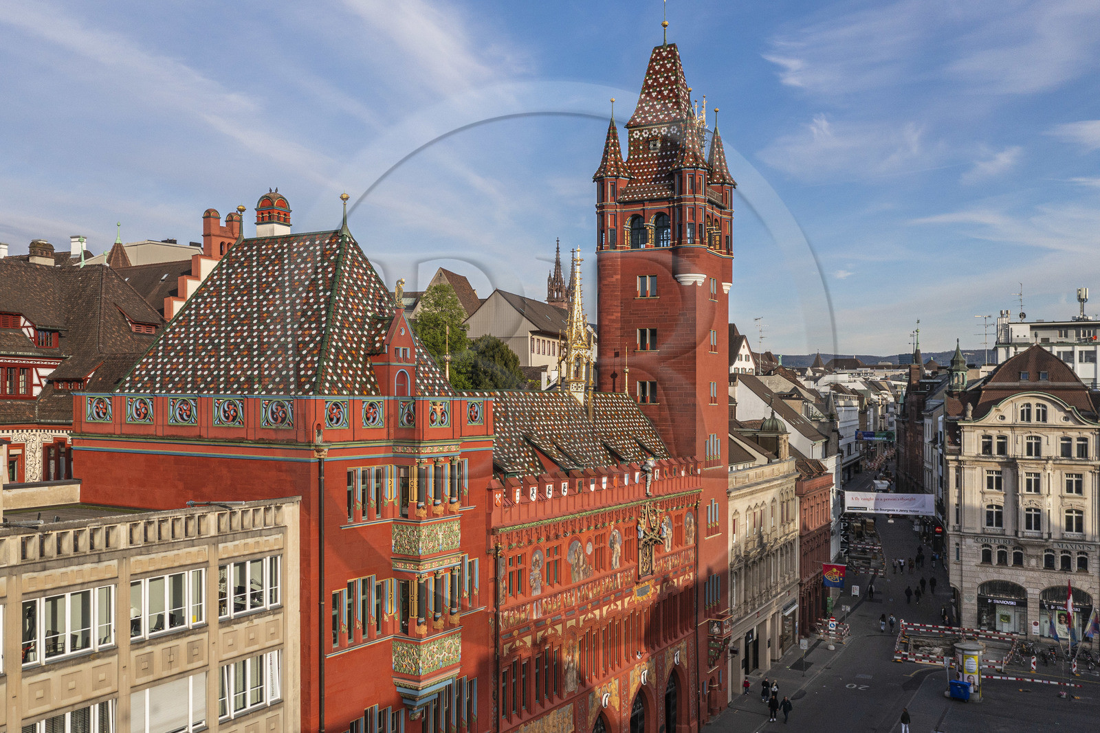 Switzerland, Basel, Marktplatz, City hall (Rathaus) (aerial view)